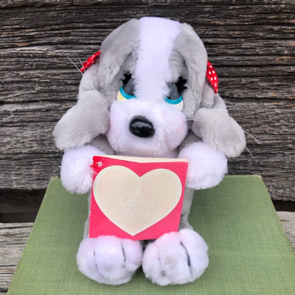Sad Sam Honey Applause Stuffed animal toy Basset hound grey bows in hair sad eye